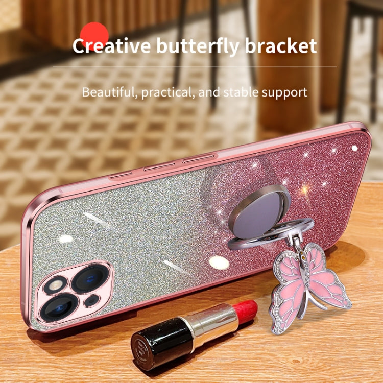 Plated Gradient Glitter Butterfly Holder TPU Phone Case, For iPhone 15 Plus, For iPhone 15, For iPhone 14 Plus, For iPhone 14, For iPhone 14 Pro, For iPhone 14 Pro Max