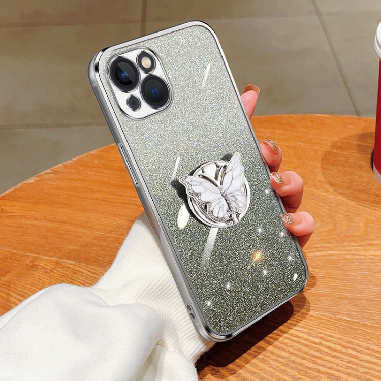 Plated Gradient Glitter Butterfly Holder TPU Phone Case, For iPhone 15 Plus, For iPhone 15, For iPhone 14 Plus, For iPhone 14, For iPhone 14 Pro, For iPhone 14 Pro Max