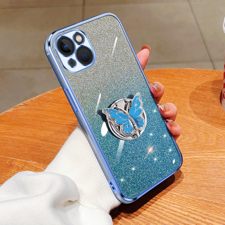 Plated Gradient Glitter Butterfly Holder TPU Phone Case, For iPhone 15 Plus, For iPhone 15, For iPhone 14 Plus, For iPhone 14, For iPhone 14 Pro, For iPhone 14 Pro Max