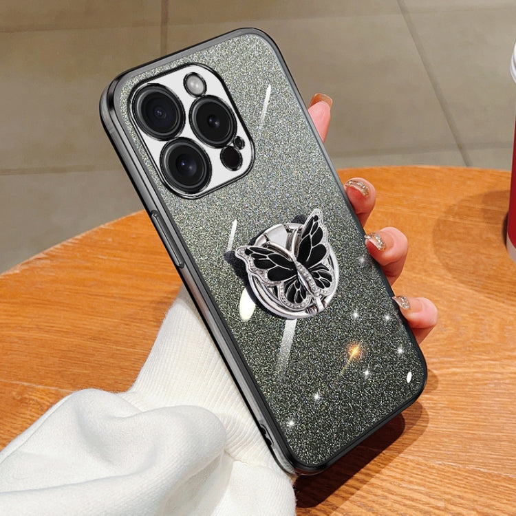 Plated Gradient Glitter Butterfly Holder TPU Phone Case, For iPhone 15 Plus, For iPhone 15, For iPhone 14 Plus, For iPhone 14, For iPhone 14 Pro, For iPhone 14 Pro Max