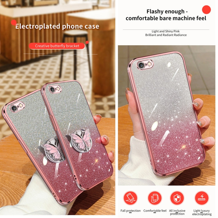 Plated Gradient Glitter Butterfly Holder TPU Phone Case, For iPhone 7 / 8 / SE 2022, For iPhone 13 Pro Max, For iPhone 13 Pro, For iPhone 13, For iPhone 13 mini, For iPhone 12