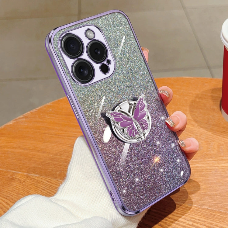 Plated Gradient Glitter Butterfly Holder TPU Phone Case, For iPhone 7 / 8 / SE 2022, For iPhone 13 Pro Max, For iPhone 13 Pro, For iPhone 13, For iPhone 13 mini, For iPhone 12