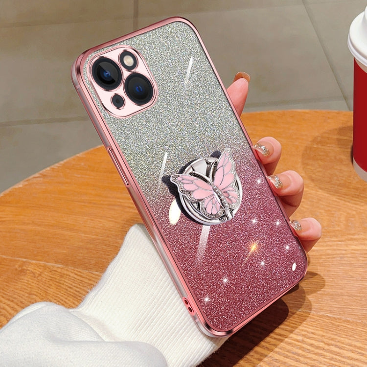 Plated Gradient Glitter Butterfly Holder TPU Phone Case, For iPhone 7 / 8 / SE 2022, For iPhone 13 Pro Max, For iPhone 13 Pro, For iPhone 13, For iPhone 13 mini, For iPhone 12