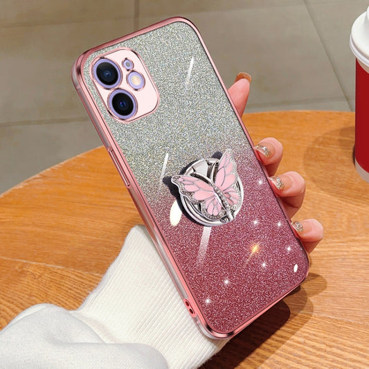 Plated Gradient Glitter Butterfly Holder TPU Phone Case, For iPhone 12 mini, For iPhone 11 Pro Max, For iPhone 11, For iPhone 11 Pro