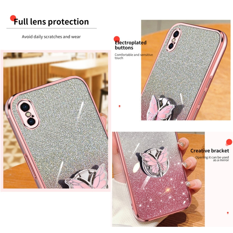 Plated Gradient Glitter Butterfly Holder TPU Phone Case, For iPhone X / XS, For iPhone XR, For iPhone XS Max, For iPhone 7 Plus / 8 Plus