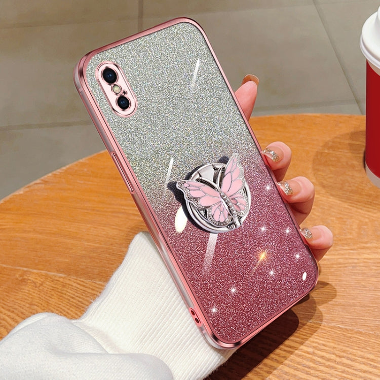 Plated Gradient Glitter Butterfly Holder TPU Phone Case, For iPhone X / XS, For iPhone XR, For iPhone XS Max, For iPhone 7 Plus / 8 Plus