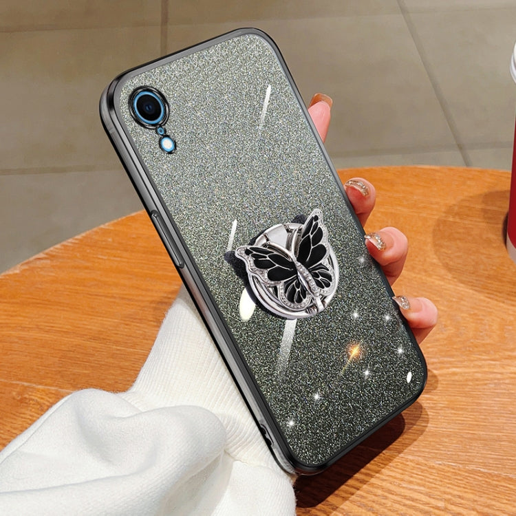 Plated Gradient Glitter Butterfly Holder TPU Phone Case, For iPhone X / XS, For iPhone XR, For iPhone XS Max, For iPhone 7 Plus / 8 Plus