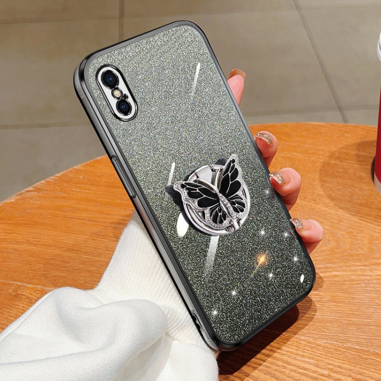 Plated Gradient Glitter Butterfly Holder TPU Phone Case, For iPhone X / XS, For iPhone XR, For iPhone XS Max, For iPhone 7 Plus / 8 Plus