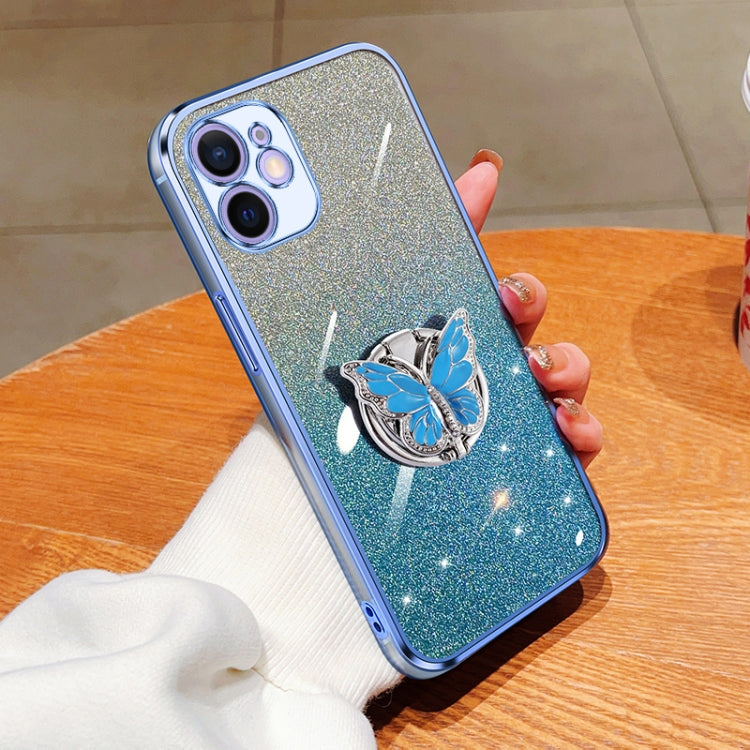 Plated Gradient Glitter Butterfly Holder TPU Phone Case, For iPhone 7 / 8 / SE 2022, For iPhone 13 Pro Max, For iPhone 13 Pro, For iPhone 13, For iPhone 13 mini, For iPhone 12