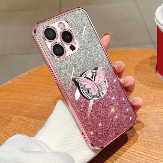 Plated Gradient Glitter Butterfly Holder TPU Phone Case, For iPhone 16 Pro Max, For iPhone 16 Pro, For iPhone 16 Plus, For iPhone 16, For iPhone 15 Pro Max, For iPhone 15 Pro