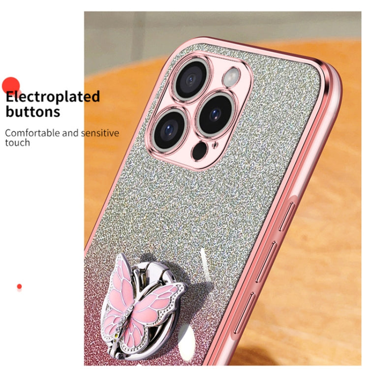 Plated Gradient Glitter Butterfly Holder TPU Phone Case, For iPhone 16 Pro Max, For iPhone 16 Pro, For iPhone 16 Plus, For iPhone 16, For iPhone 15 Pro Max, For iPhone 15 Pro