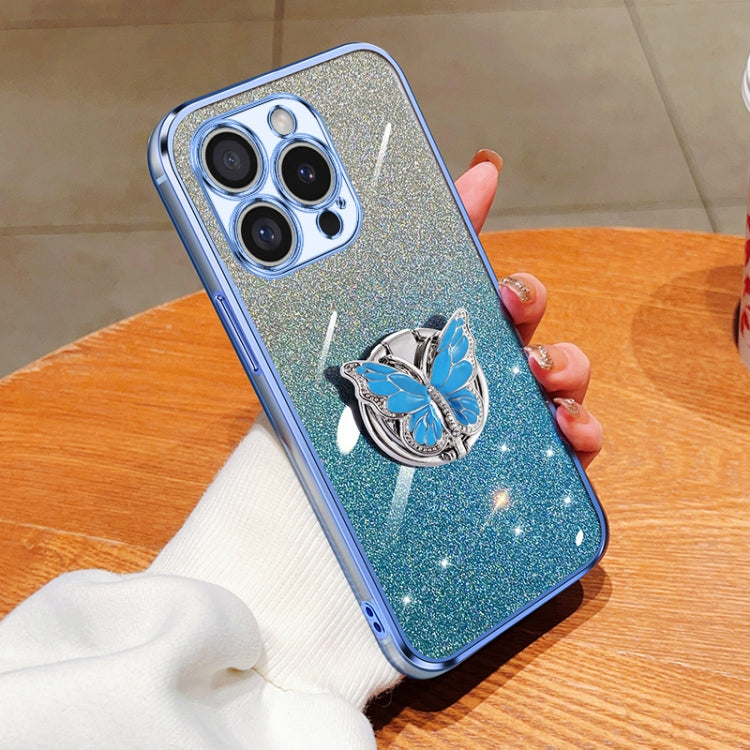 Plated Gradient Glitter Butterfly Holder TPU Phone Case, For iPhone 16 Pro Max, For iPhone 16 Pro, For iPhone 16 Plus, For iPhone 16, For iPhone 15 Pro Max, For iPhone 15 Pro