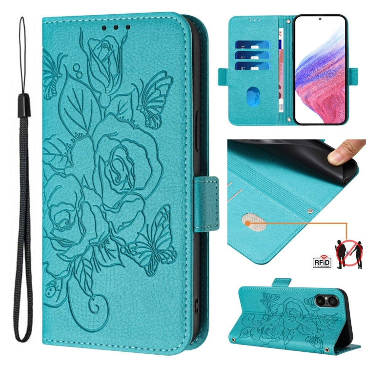 Embossed Rose RFID Anti-theft Leather Phone Case, For Sony Xperia 10 VI, For Sony Xperia 1 VI, For Sony Xperia 5 VI, For Sony Xperia 5 V, For Sony Xperia 1 V