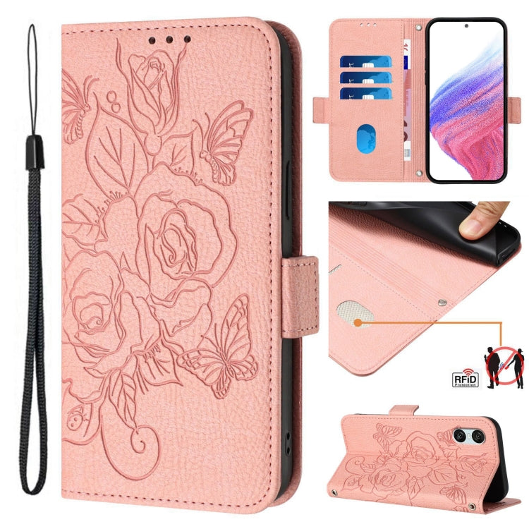 Embossed Rose RFID Anti-theft Leather Phone Case, For Sony Xperia 10 VI, For Sony Xperia 1 VI, For Sony Xperia 5 VI, For Sony Xperia 5 V, For Sony Xperia 1 V