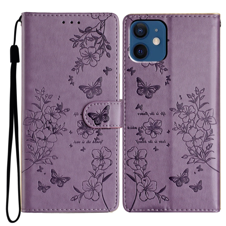 Butterflies and Flowers Leather Phone Case, For iPhone 13, For iPhone 13 mini, For iPhone 12 / 12 Pro, For iPhone 12 Pro Max