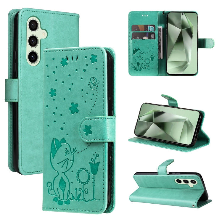 Cat and Bee Embossed Flip Leather Phone Case, For Samsung Galaxy S25 / S24 5G, For Samsung Galaxy S25+ / S24+ 5G, For Samsung Galaxy S25 Ultra 5G, For Samsung Galaxy S24 FE 5G