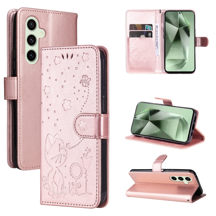 Cat and Bee Embossed Flip Leather Phone Case, For Samsung Galaxy S25 / S24 5G, For Samsung Galaxy S25+ / S24+ 5G, For Samsung Galaxy S25 Ultra 5G, For Samsung Galaxy S24 FE 5G