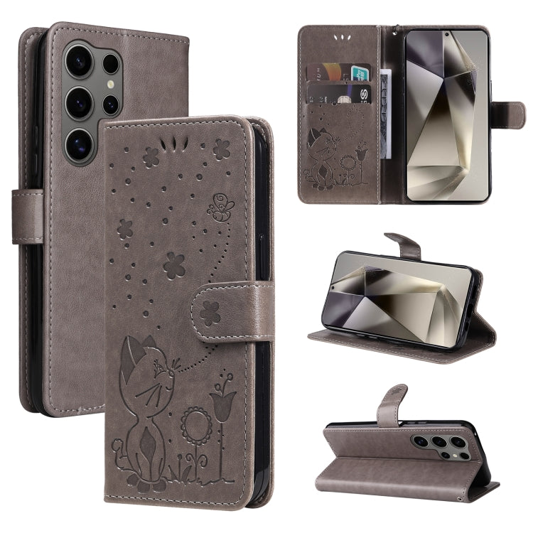 Cat and Bee Embossed Flip Leather Phone Case, For Samsung Galaxy S25 / S24 5G, For Samsung Galaxy S25+ / S24+ 5G, For Samsung Galaxy S25 Ultra 5G, For Samsung Galaxy S24 FE 5G