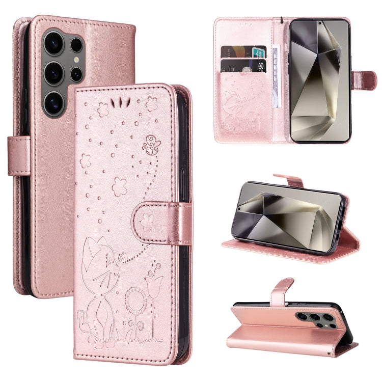 Cat and Bee Embossed Flip Leather Phone Case, For Samsung Galaxy S25 / S24 5G, For Samsung Galaxy S25+ / S24+ 5G, For Samsung Galaxy S25 Ultra 5G, For Samsung Galaxy S24 FE 5G