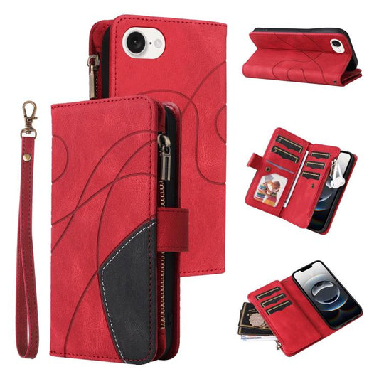 Dual-color 9 Card Slots Zipper Wallet Leather Phone Case, For iPhone 16e, For iPhone 16 Pro Max, For iPhone 16 Pro, For iPhone 16 Plus