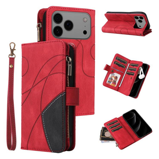 Dual-color 9 Card Slots Zipper Wallet Leather Phone Case, For iPhone 17 Pro Max, For iPhone 17 Pro, For iPhone 17, For iPhone 17 Air
