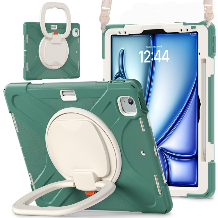 Silicone Hybrid PC Tablet Case with Holder & Shoulder Strap, For iPad Pro 13 2024, For iPad Air 13 2024