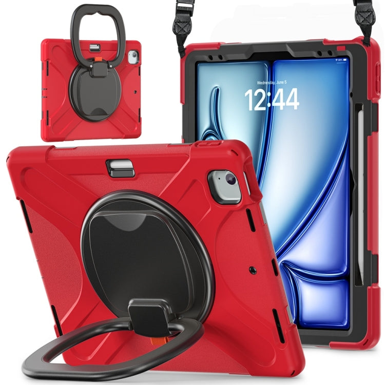 Silicone Hybrid PC Tablet Case with Holder & Shoulder Strap, For iPad Pro 13 2024, For iPad Air 13 2024