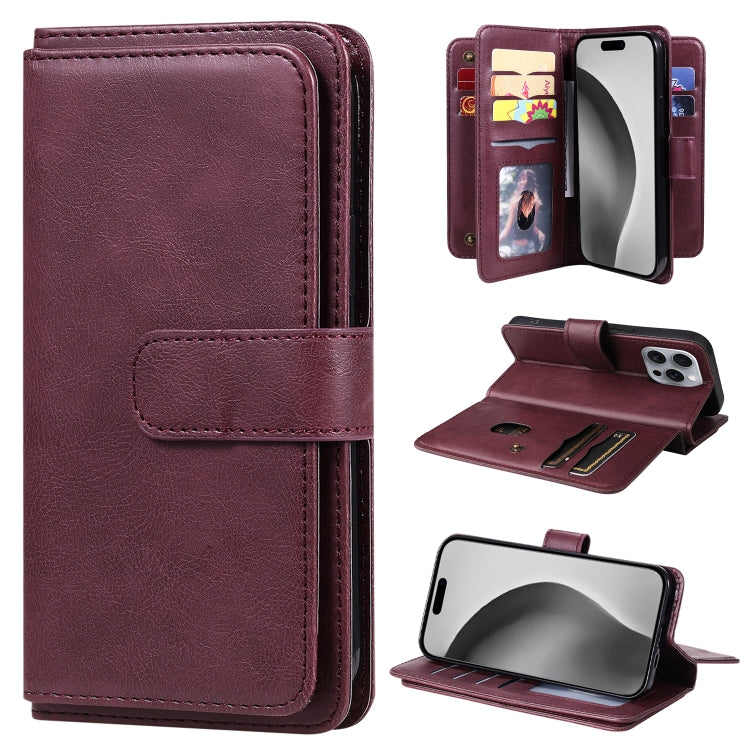 Multi-Function Wallet 10 Card Slots Leather Phone Case, For iPhone 16 Pro Max, For iPhone 16 Pro, For iPhone 16 Plus, For iPhone 16, For iPhone SE 2024