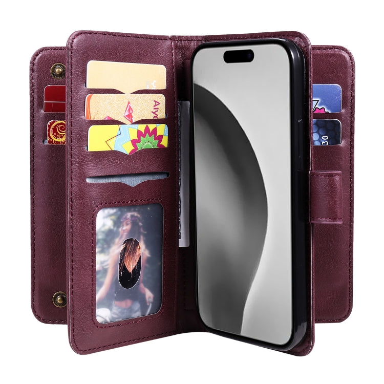 Multi-Function Wallet 10 Card Slots Leather Phone Case, For iPhone 16 Pro Max, For iPhone 16 Pro, For iPhone 16 Plus, For iPhone 16, For iPhone SE 2024