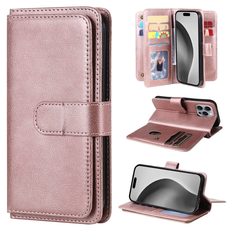 Multi-Function Wallet 10 Card Slots Leather Phone Case, For iPhone 16 Pro Max, For iPhone 16 Pro, For iPhone 16 Plus, For iPhone 16, For iPhone SE 2024