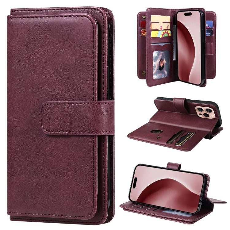 Multi-Function Wallet 10 Card Slots Leather Phone Case, For iPhone 16 Pro Max, For iPhone 16 Pro, For iPhone 16 Plus, For iPhone 16, For iPhone SE 2024