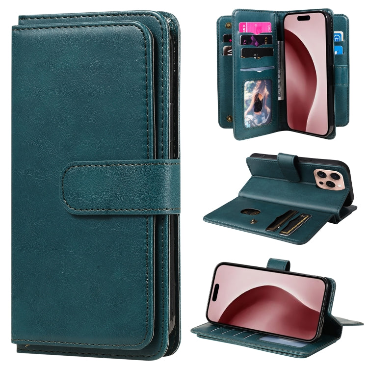 Multi-Function Wallet 10 Card Slots Leather Phone Case, For iPhone 16 Pro Max, For iPhone 16 Pro, For iPhone 16 Plus, For iPhone 16, For iPhone SE 2024