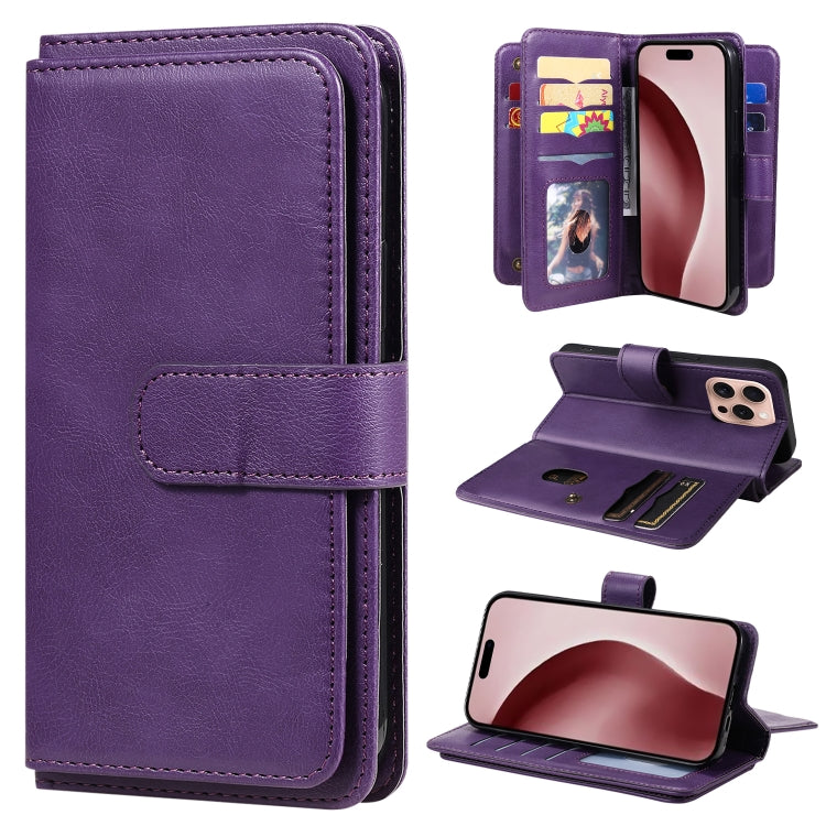 Multi-Function Wallet 10 Card Slots Leather Phone Case, For iPhone 16 Pro Max, For iPhone 16 Pro, For iPhone 16 Plus, For iPhone 16, For iPhone SE 2024