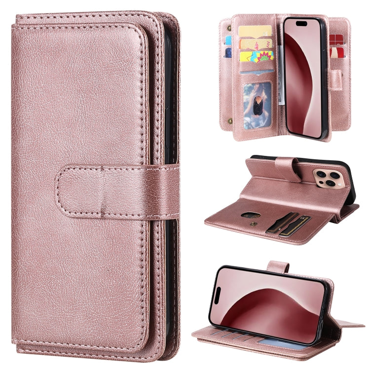 Multi-Function Wallet 10 Card Slots Leather Phone Case, For iPhone 16 Pro Max, For iPhone 16 Pro, For iPhone 16 Plus, For iPhone 16, For iPhone SE 2024