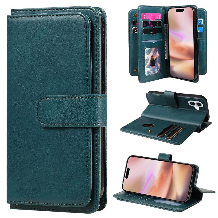 Multi-Function Wallet 10 Card Slots Leather Phone Case, For iPhone 16 Pro Max, For iPhone 16 Pro, For iPhone 16 Plus, For iPhone 16, For iPhone SE 2024