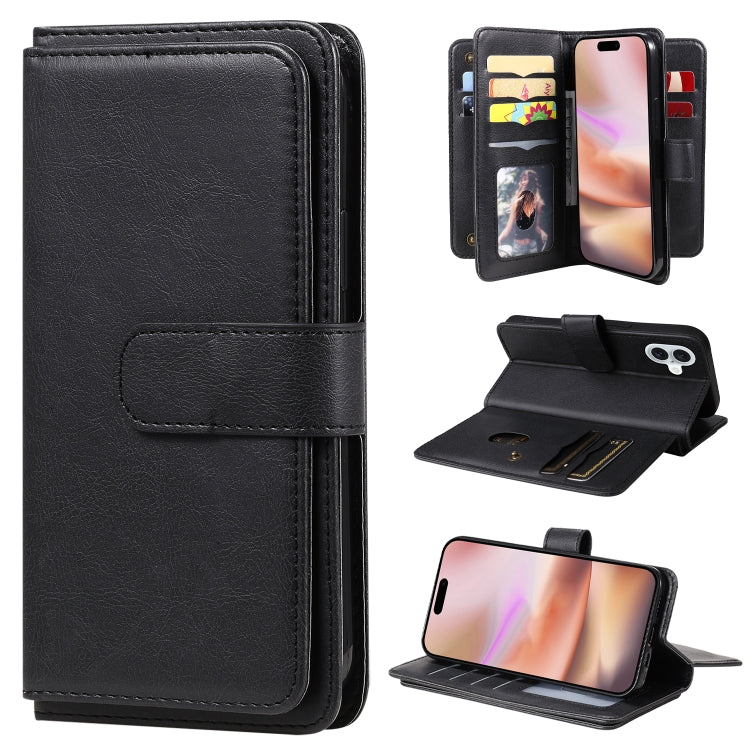 Multi-Function Wallet 10 Card Slots Leather Phone Case, For iPhone 16 Pro Max, For iPhone 16 Pro, For iPhone 16 Plus, For iPhone 16, For iPhone SE 2024