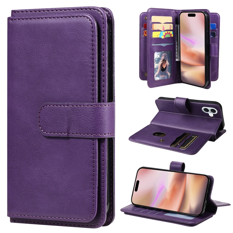 Multi-Function Wallet 10 Card Slots Leather Phone Case, For iPhone 16 Pro Max, For iPhone 16 Pro, For iPhone 16 Plus, For iPhone 16, For iPhone SE 2024