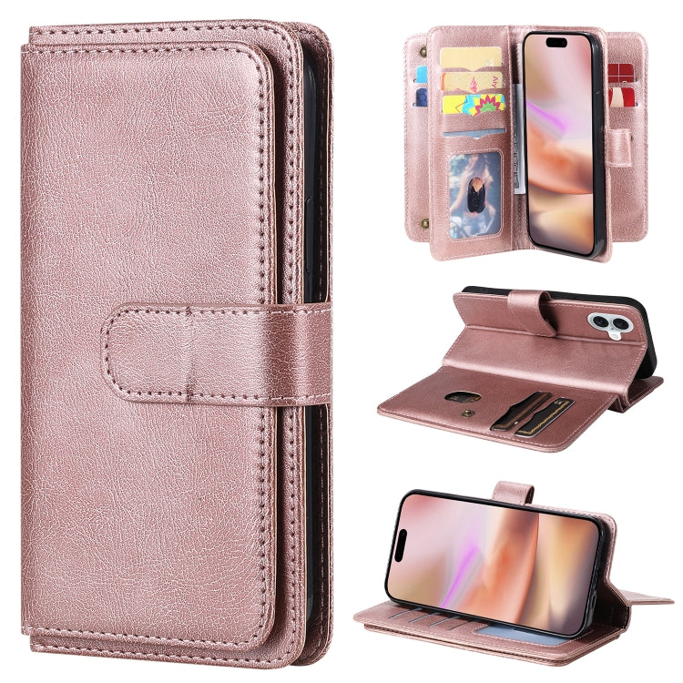 Multi-Function Wallet 10 Card Slots Leather Phone Case, For iPhone 16 Pro Max, For iPhone 16 Pro, For iPhone 16 Plus, For iPhone 16, For iPhone SE 2024