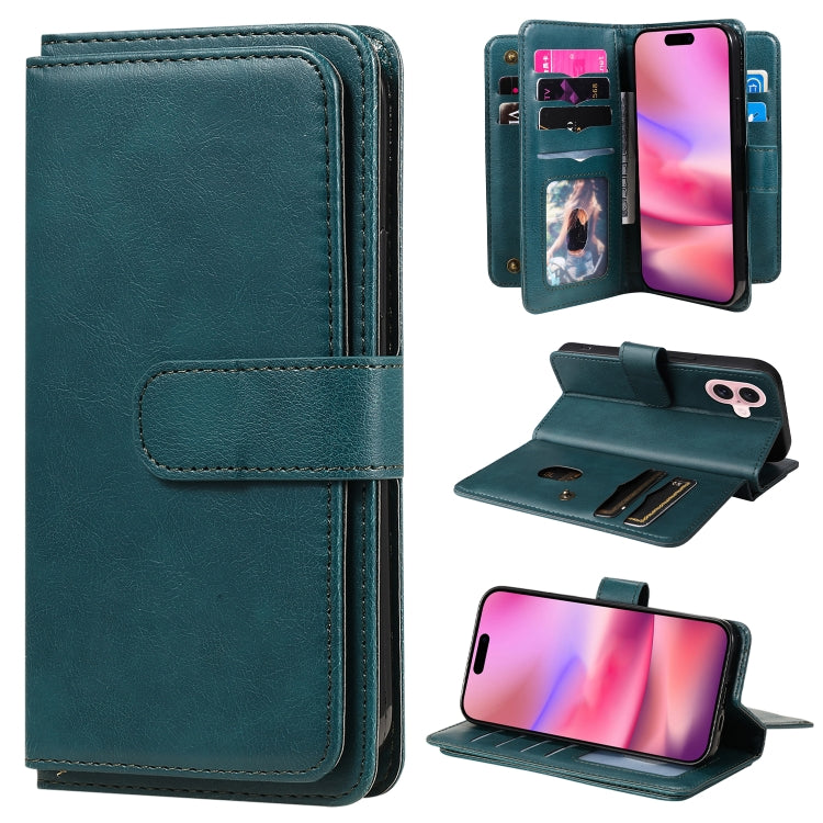 Multi-Function Wallet 10 Card Slots Leather Phone Case, For iPhone 16 Pro Max, For iPhone 16 Pro, For iPhone 16 Plus, For iPhone 16, For iPhone SE 2024