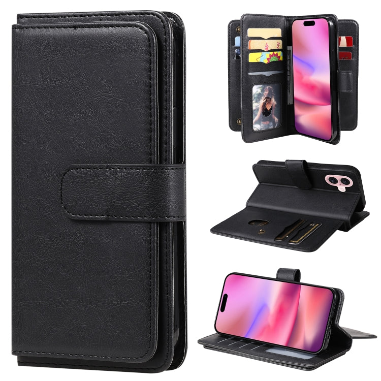 Multi-Function Wallet 10 Card Slots Leather Phone Case, For iPhone 16 Pro Max, For iPhone 16 Pro, For iPhone 16 Plus, For iPhone 16, For iPhone SE 2024