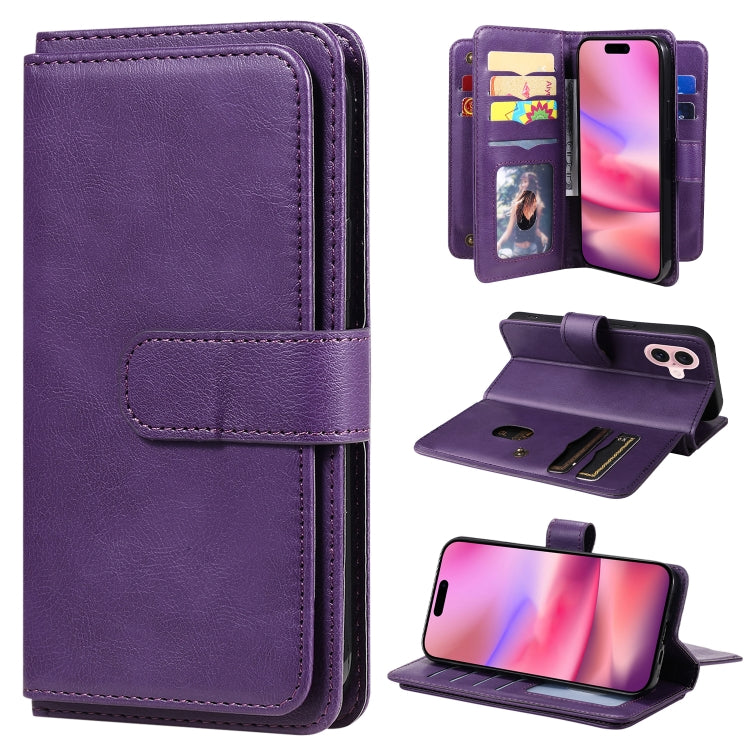 Multi-Function Wallet 10 Card Slots Leather Phone Case, For iPhone 16 Pro Max, For iPhone 16 Pro, For iPhone 16 Plus, For iPhone 16, For iPhone SE 2024