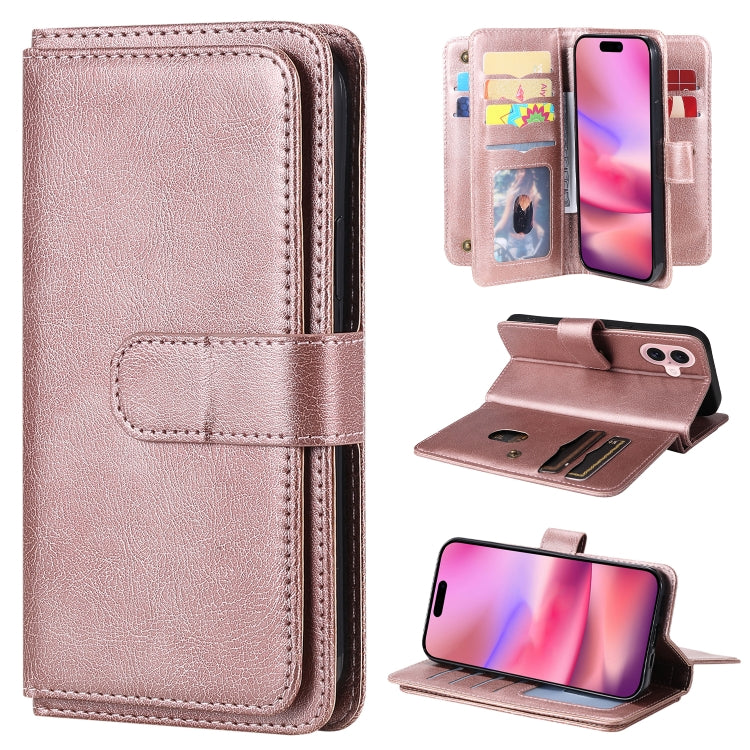 Multi-Function Wallet 10 Card Slots Leather Phone Case, For iPhone 16 Pro Max, For iPhone 16 Pro, For iPhone 16 Plus, For iPhone 16, For iPhone SE 2024