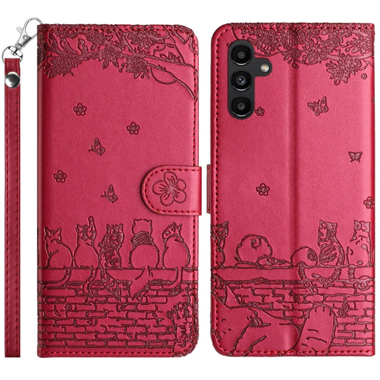 Cat Embossing Pattern Leather Phone Case with Lanyard, For Samsung Galaxy S24 FE 5G