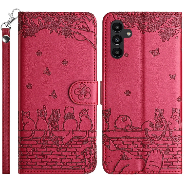 Cat Embossing Pattern Leather Phone Case with Lanyard, For Samsung Galaxy S25 5G, For Samsung Galaxy S25+ 5G, For Samsung Galaxy S25 Ultra 5G, For Samsung Galaxy S24 FE 5G