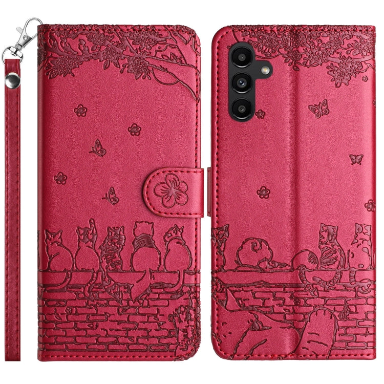 Cat Embossing Pattern Leather Phone Case with Lanyard, For Samsung Galaxy S25 5G, For Samsung Galaxy S25+ 5G, For Samsung Galaxy S25 Ultra 5G, For Samsung Galaxy S24 FE 5G