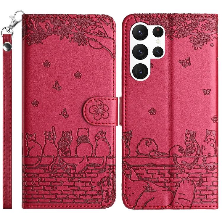 Cat Embossing Pattern Leather Phone Case with Lanyard, For Samsung Galaxy S25 5G, For Samsung Galaxy S25+ 5G, For Samsung Galaxy S25 Ultra 5G, For Samsung Galaxy S24 FE 5G