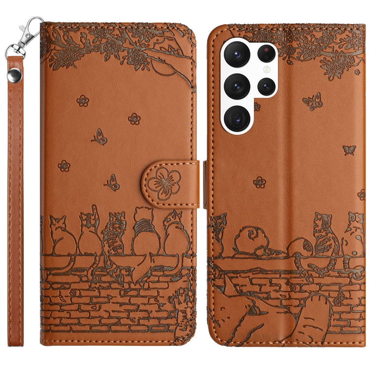 Cat Embossing Pattern Leather Phone Case with Lanyard, For Samsung Galaxy S25 5G, For Samsung Galaxy S25+ 5G, For Samsung Galaxy S25 Ultra 5G, For Samsung Galaxy S24 FE 5G