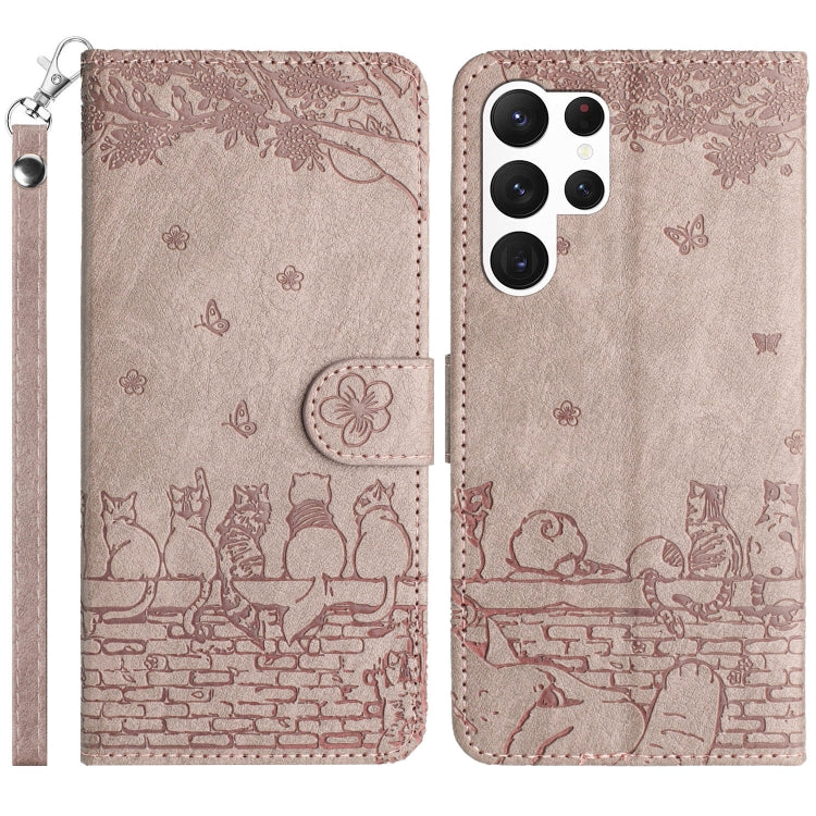 Cat Embossing Pattern Leather Phone Case with Lanyard, For Samsung Galaxy S25 5G, For Samsung Galaxy S25+ 5G, For Samsung Galaxy S25 Ultra 5G, For Samsung Galaxy S24 FE 5G