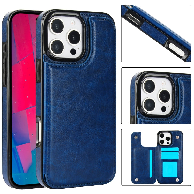 Double Buckle Crazy Horse Texture PU Phone Case, For iPhone 16 Pro Max, For iPhone 16 Pro, For iPhone 16 Plus, For iPhone 16