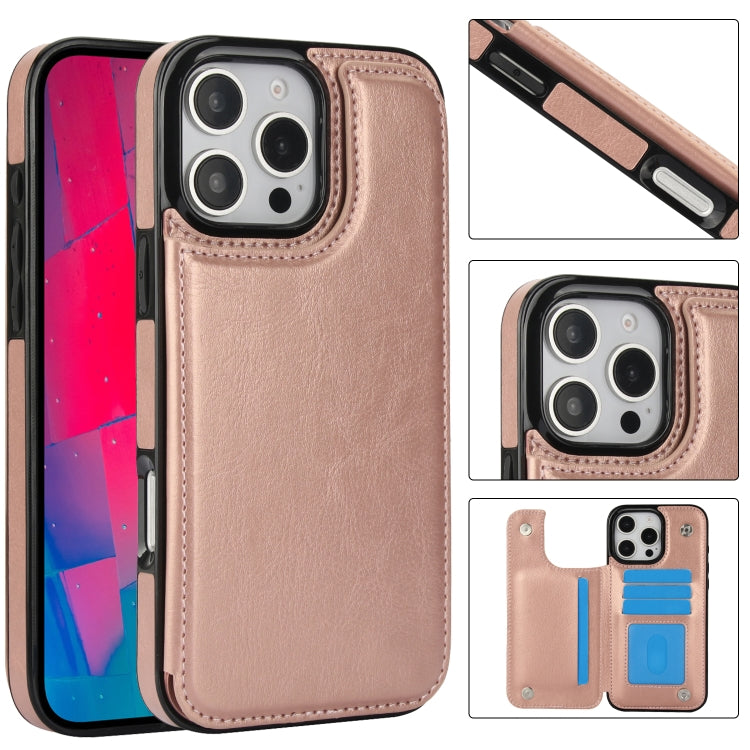 Double Buckle Crazy Horse Texture PU Phone Case, For iPhone 16 Pro Max, For iPhone 16 Pro, For iPhone 16 Plus, For iPhone 16